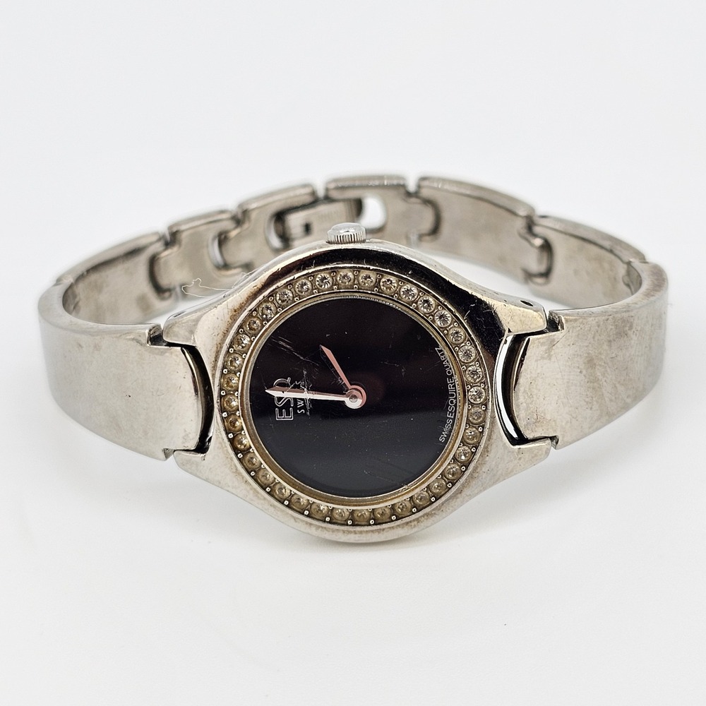 ESQ Movado Women's Watch 25MM Black‎ Dial Gray Bracelet Band 5.75" New Battery